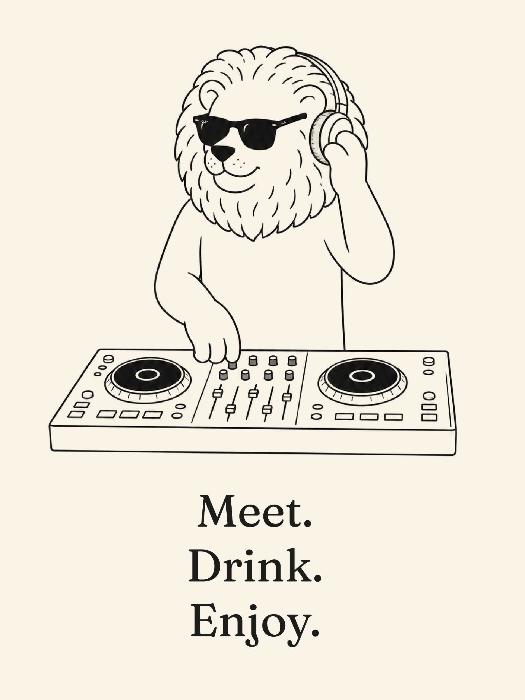 Lion Illustration: Meet. Drink. Enjoy.